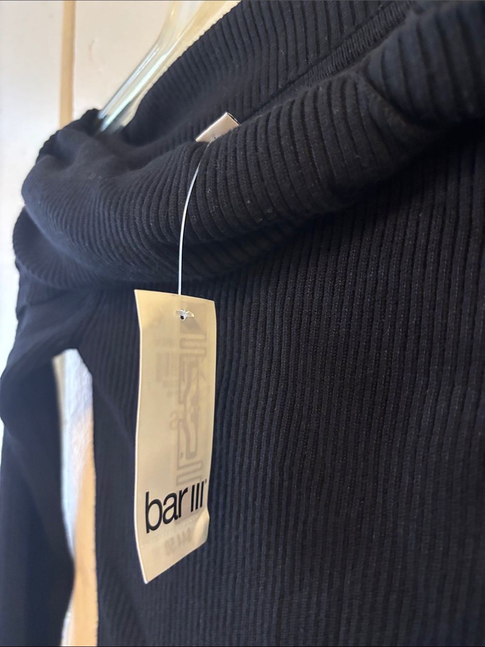 Bar III Black Off-Shoulder Ribbed Long Sleeve Top - Picture 5 of 5